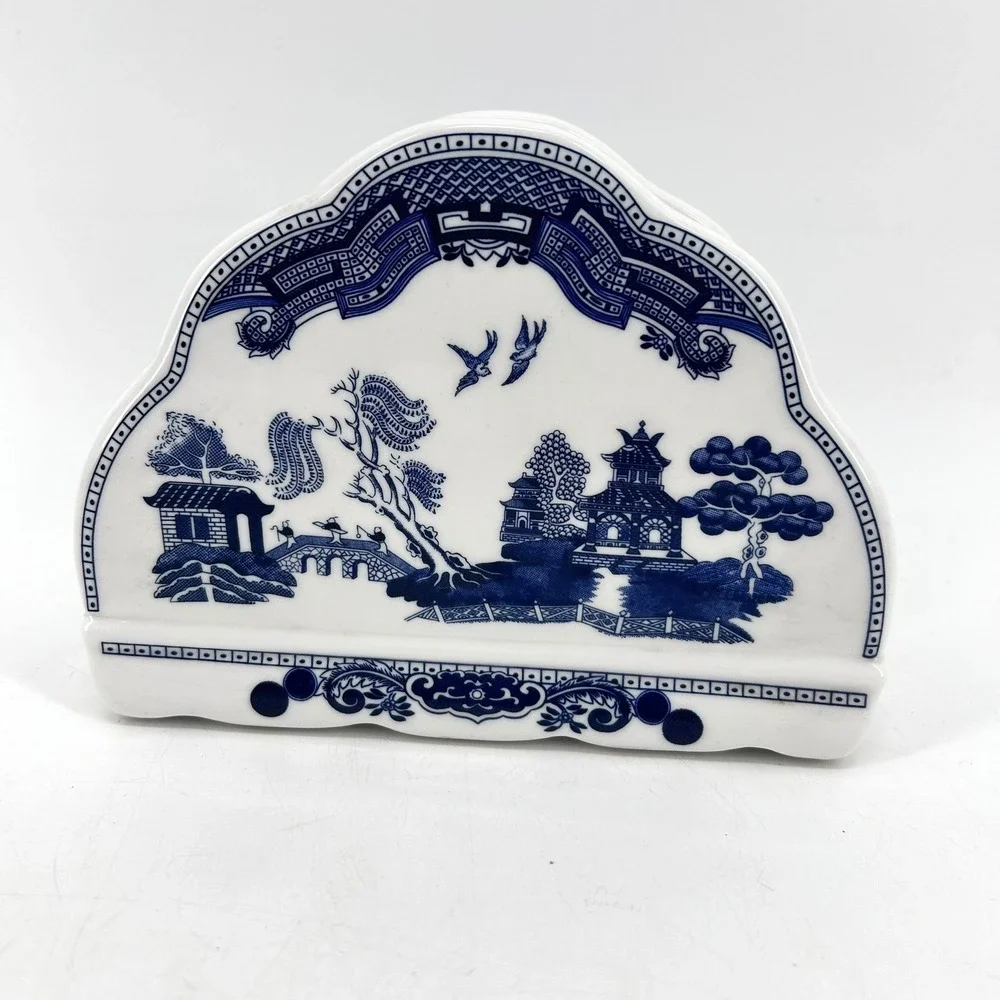 Johnson Bros Blue Willow Ceramic Napkin Holder Blue White Chinoiserie England